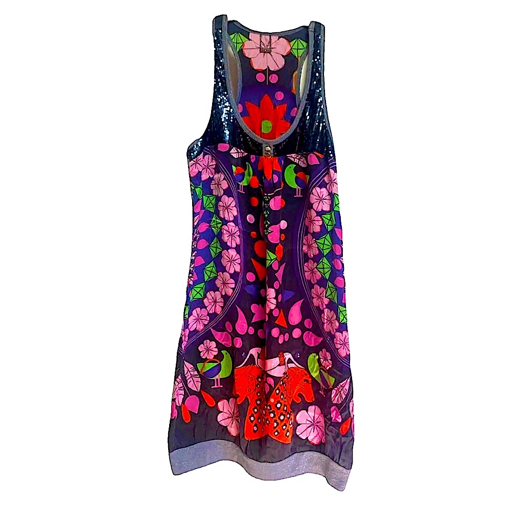 Custo Barcelona Festival Tunic Racerback Silk/Sequined Dress.
